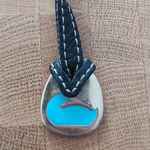 Dooney & Bourke turquoise blue duck key tag fob purse charm brown leather EUC